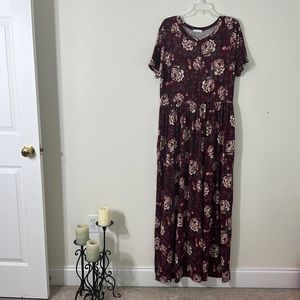 Plus Size Rose Floral Maroon Maxi Dress